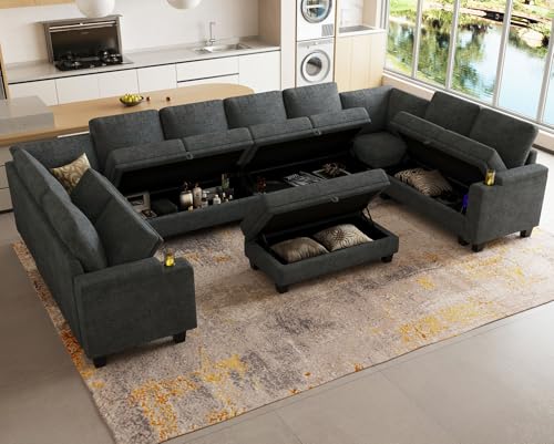 Belffin Modular Sectional Sofa Couch with Storage U Shape Convertible Corner Couches for Living Room Dark Grey Couch