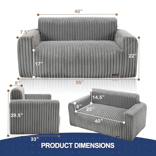 Bean Bag Chairs for Adults Large Fluffy Bean Bag Sofa Two-seat BeanBag Chair with Armrest Plush Comfy Chair with Handle Foam Loveseat for Living Room