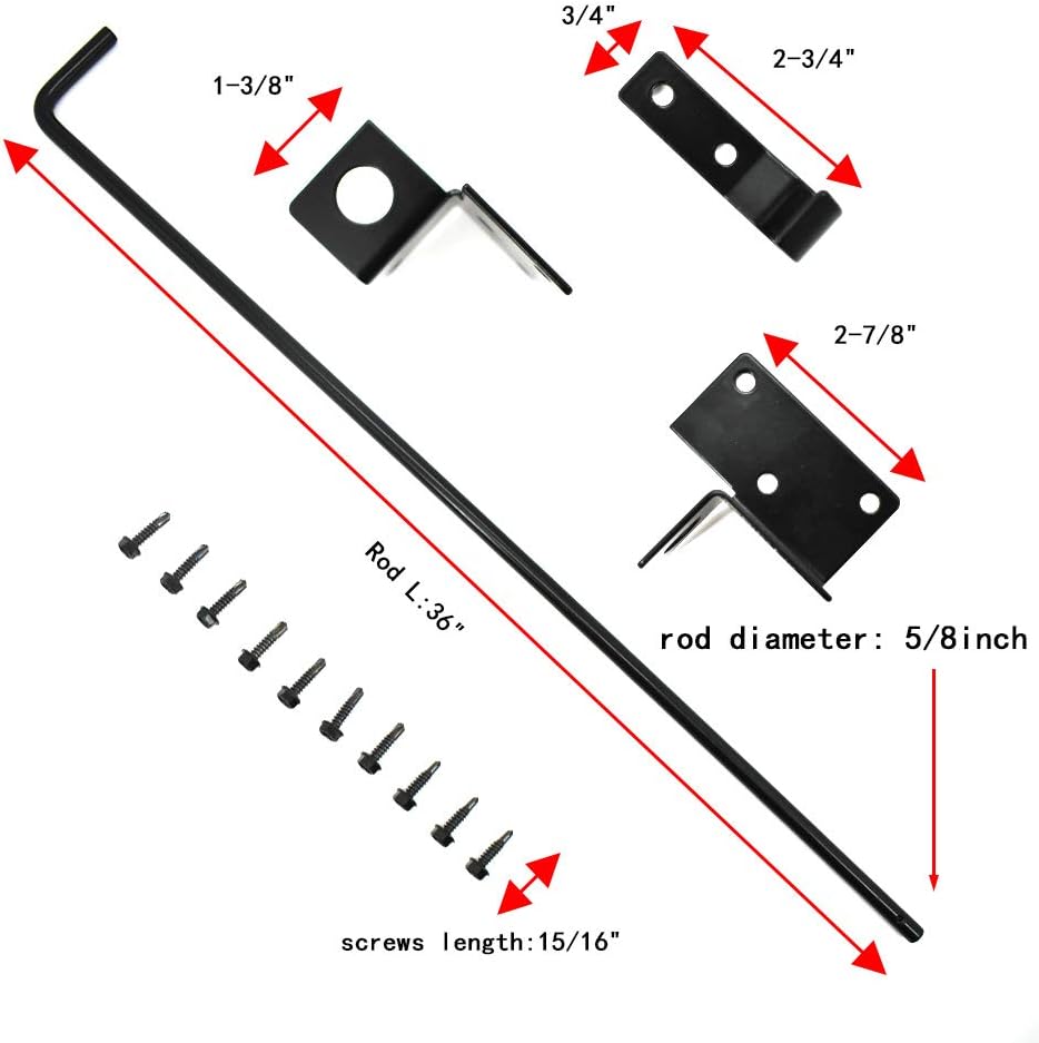 Cane Bolt Heavy Duty Gate Drop Rod 36 inch Steel with Black Finish -2 Pack for Double Door