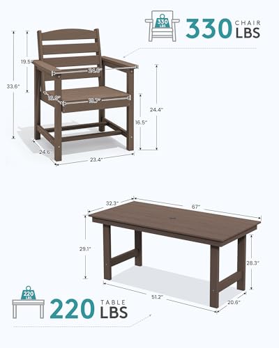 SERWALL Outdoor HDPE Dining Table Set, 7-Piece Outdoor Dining Table Sets with Umbrella Hole Cut-Out Table and 6 Chairs, Gray
