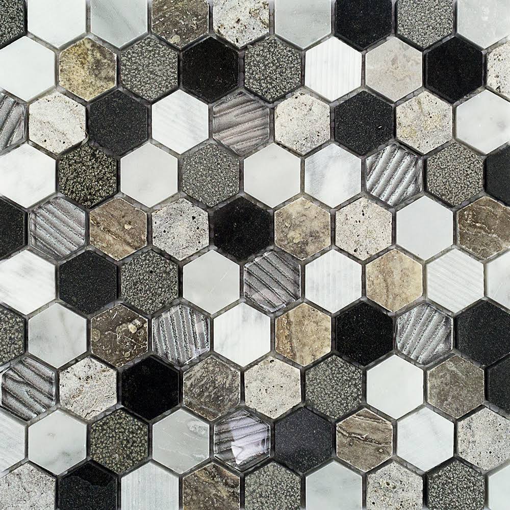 TileBar Esker Stratus Hexagon Marble u0026 Glass Tile, Backsplash and Wall