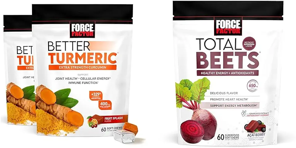 Force Factor Better Turmeric 120 Soft Chews & Total Beets 60 Soft Chews Bundle for Joint and Heart Health - Kansas Nuitrition - HNZSDS