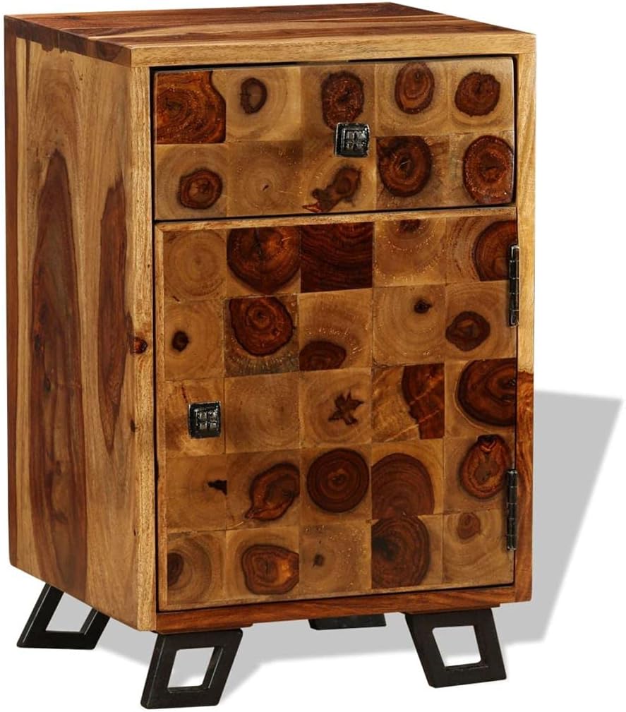 Tidyard Wooden Nightstand with Storage Drawer and Cabinet Sheesham Wood Bedside Cabinet Sofa Couch End Side Table Bedroom Living Room Kitchen