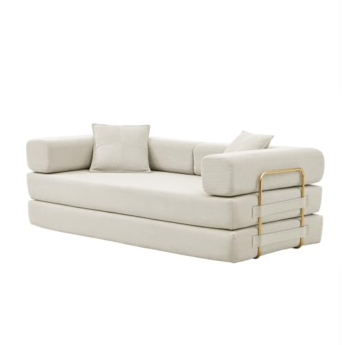 4-in-1 Folding Convertible Sofa Bed, 78 Inch Boneless Couch with Fixed-Shape Frame, Corduroy Loveseat Sleeper with Pull Out Bed