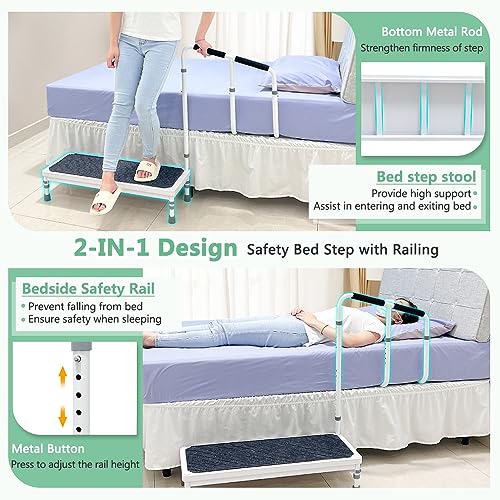 Bed Step Stool with Rail for High Beds Adults Elderly Bedside Assist Step Up Foot Stool with Handle Medical Bed Stairs Helper Stepping Stool with
