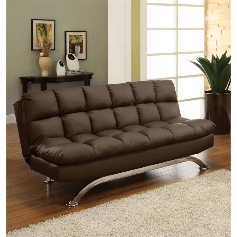 Furniture of America Moore Faux Leather Sleeper Sofa Bed in Dark Brown