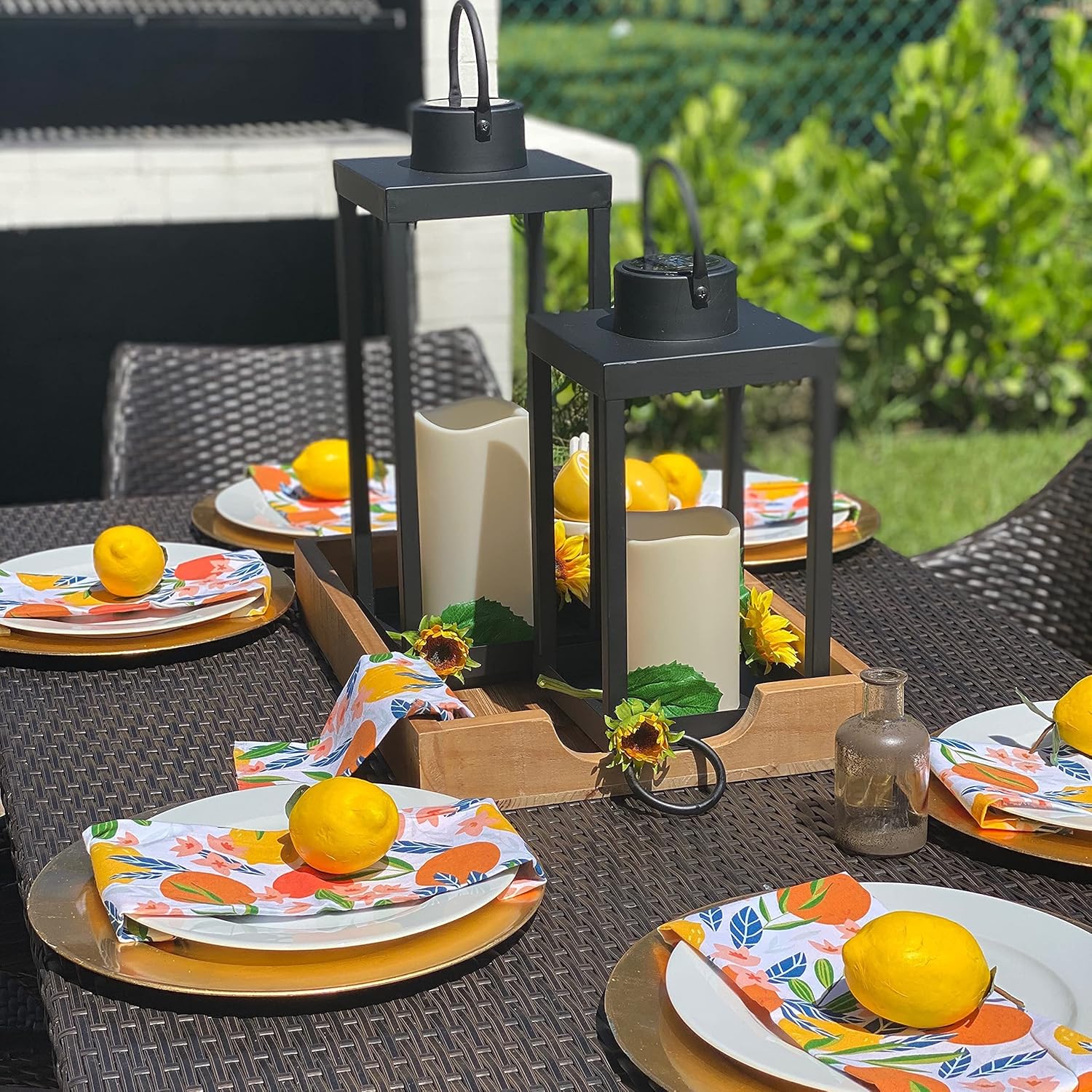 Large Outdoor Lantern with Solar Candle - 18 Inch Tall, Matte Black Metal Frame, Waterproof Flameless Pillar Candle, Dusk to Dawn Timer