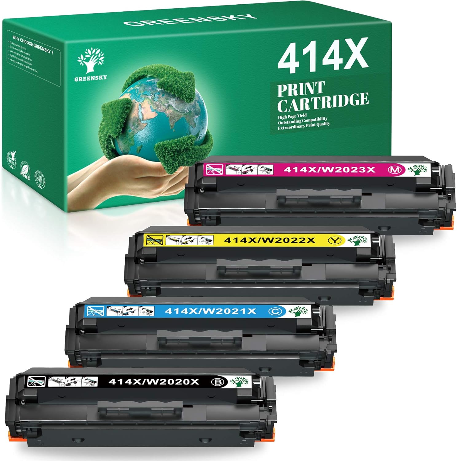 GREENSKY Compatible Toner-Cartridge Replacement for HP 414X W2020X W2021X W2022X W2023X 414A for HP Color Pro MFP M479fdw, M479fdn, M454dw