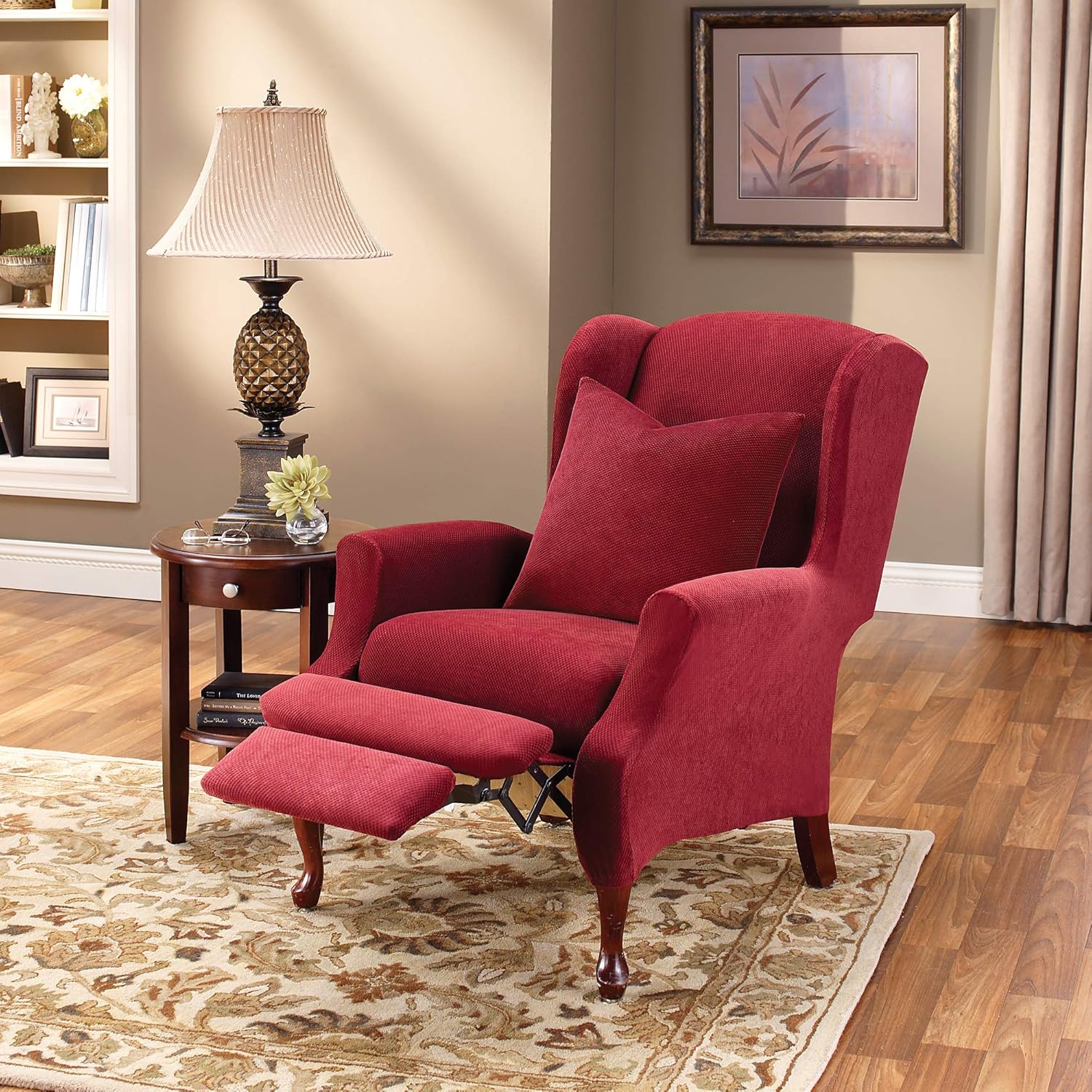SureFit Home D&eacute;cor Stretch Pique Box Cushion Wing Recliner Chair Two Piece Slipcover, Form Fit, Polyester/Spandex, Machine Washable