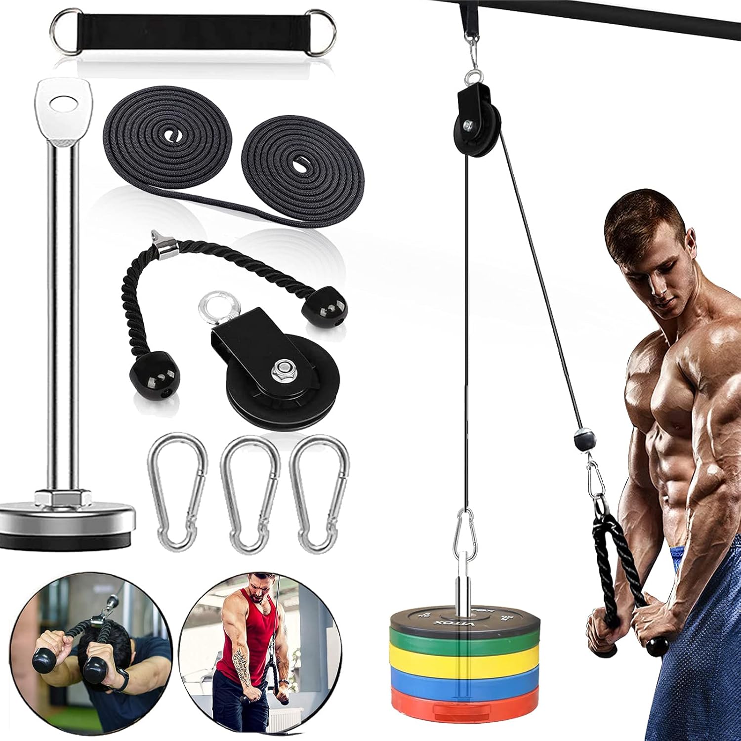 Weight Cable Pulley System Professional Home Gym Equipment Upgraded Fitness LATfor Triceps Pull Down, Biceps Curl, Back, Forearm, Shoulder