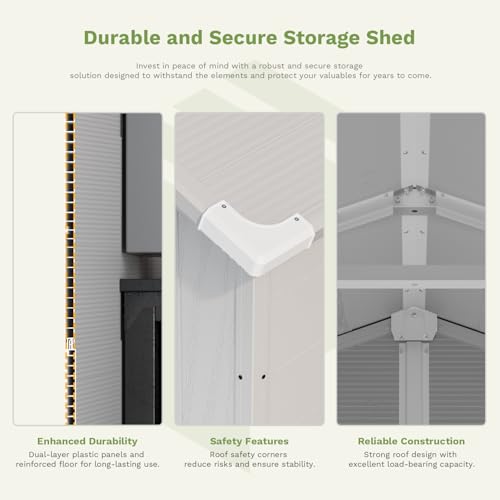 Patiowell 6 x 8 FT Plastic Outdoor Storage Shed with Floor, Resin Outside Tool Shed with Two Windows and Lockable Easy to Install, Door for Garden