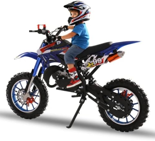 49cc Kids Dirt Bike, 2-Stroke Gas Powered Mini Motocross Motorcycle, Off-Road Dirtbike for Kids 5-14 with Front/Rear Disc Brakes, Shock Absorption