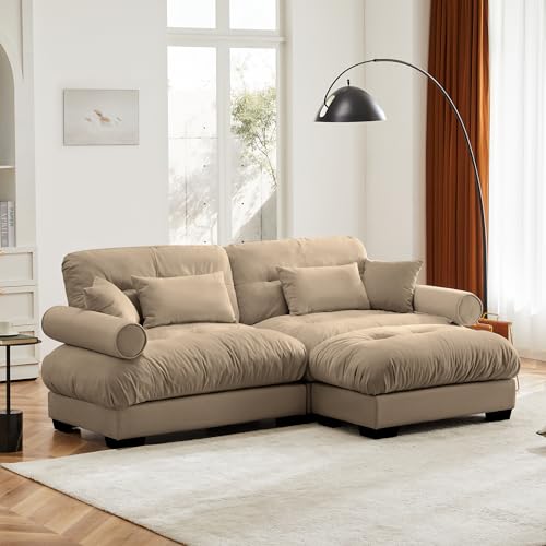 130" Modular Sectional Sofa,Velvet Upholstered Couches for Living Room,3 Seater Green Sofa Couch with Movable Ottoman