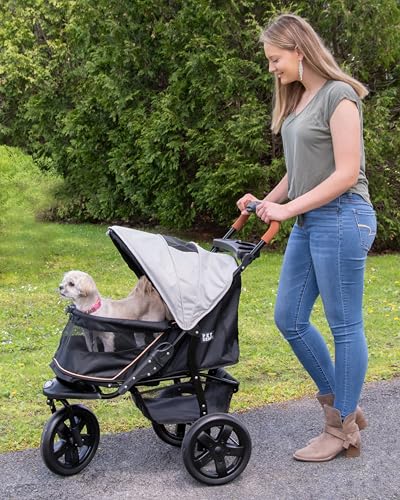 Pet Gear No-Zip AT3 Pet Stroller for Cats/Dogs, Zipperless Entry, Easy One-Hand Fold, Jogging Tires, Removable Liner, Cup Holder + Storage Basket
