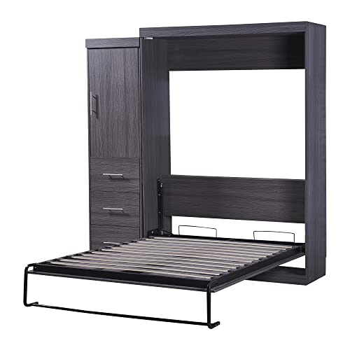 Full Size Murphy Bed with 2 Convertible Side Cabinet Storage Shelf, Foldable Wallbed Bedframe