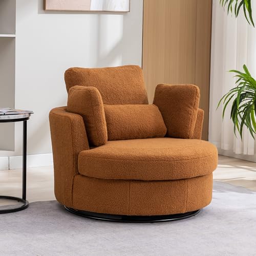 Chifee & Vingol 42.2" Oversized Swivel Accent Chair Round Barrel Chair,Chenille,Beige