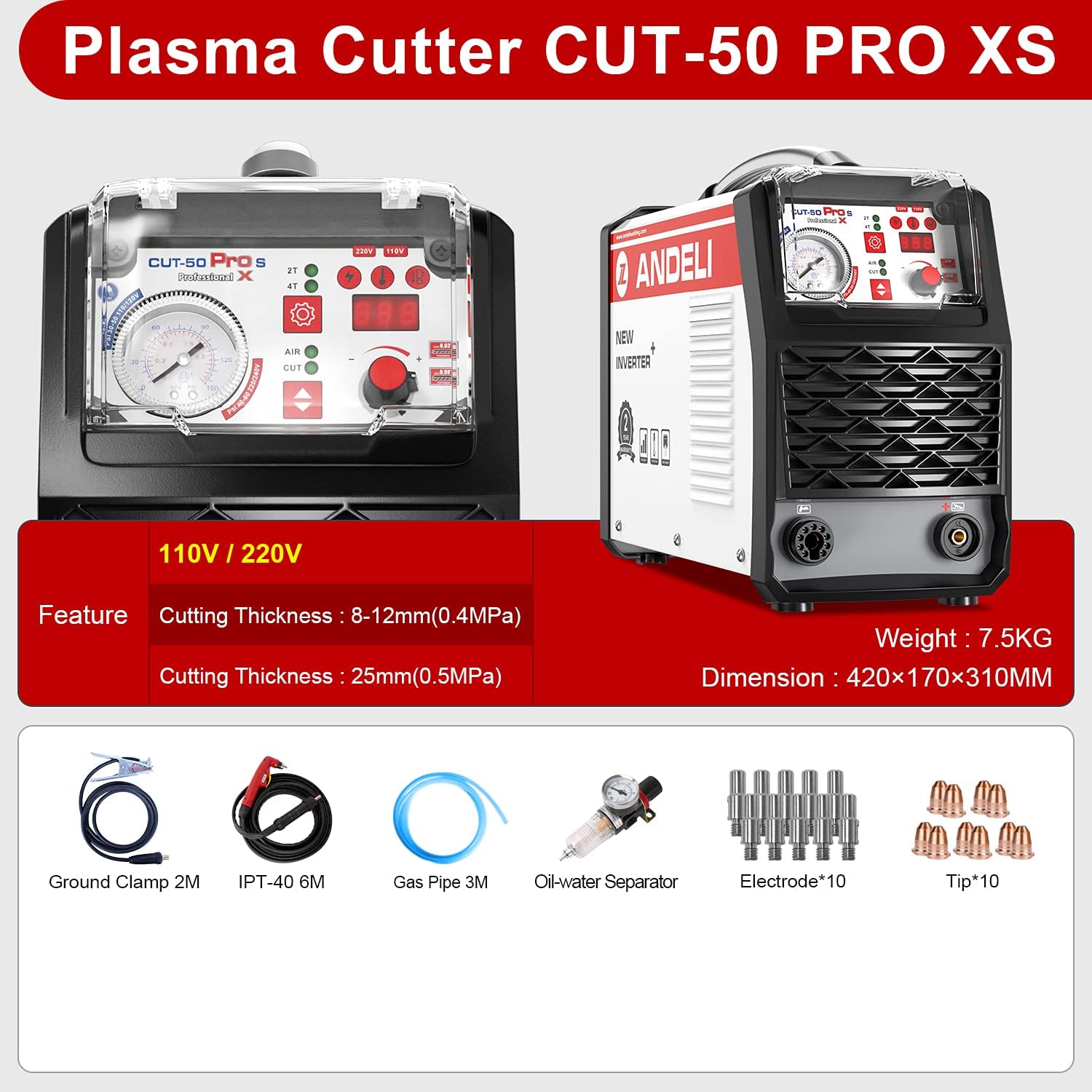 ANDELI 50Amp Plasma Cutter Maximum Cut Thickness 13/16&Prime