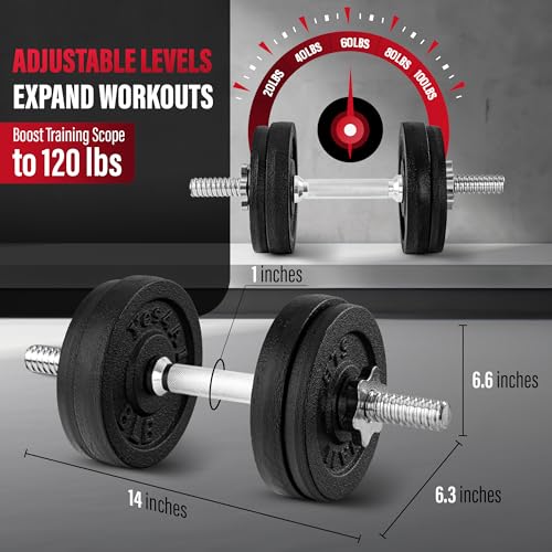 Yes4All Old School Adjustable Dumbbell Set with Weight Plates, Star Lock Collars/Connector, 40lbs to 200lbs Adjustable Weight Plates Set