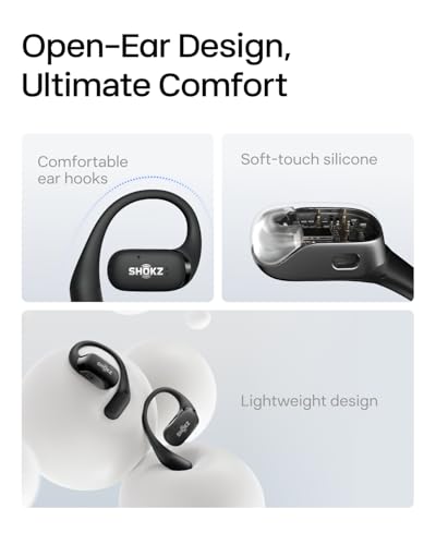 SHOKZ OpenFit - Open-Ear True Wireless Bluetooth Headphones with Microphone, Earbuds with Earhooks, Sweat Resistant, Fast Charging, 28HRS Playtime