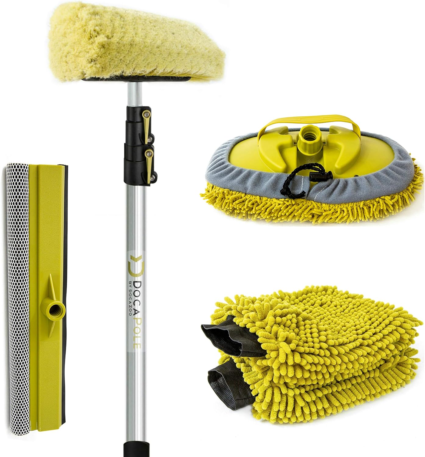 DocaPole 5-12 Foot Car Cleaning Kit | Car Wash Kit with Soft Car Wash Brush, Car Squeegee, Car Wash Mitt (2X)