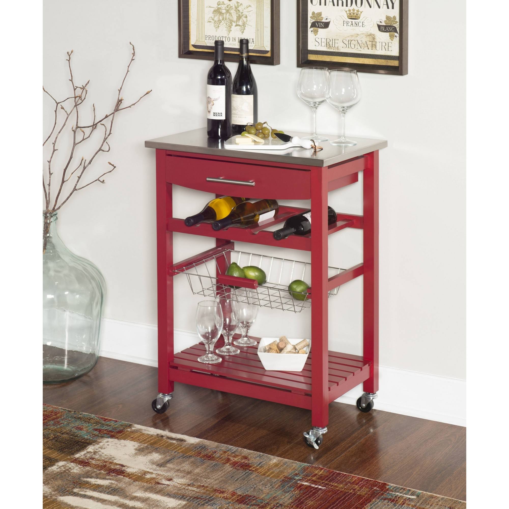 Linon Clarke Kitchen Bar Cart, Red