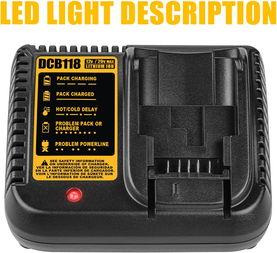 Energup 2Pack 20Volt Replacement Dewalt 20V Lithium Battery Charger Kit + DCB118 DCB112 Dewalt Battery Charger for Dewalt 20V Max XR 20V Battery