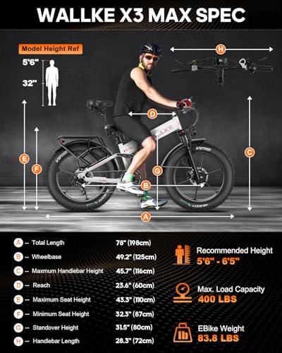 W Wallke Actual 2800W Dual Motor Folding Mountain Electric Bike, 48V 44Ah Battery 170 Mile,26" Fat Tire 35MPH Fast Adult Ebike