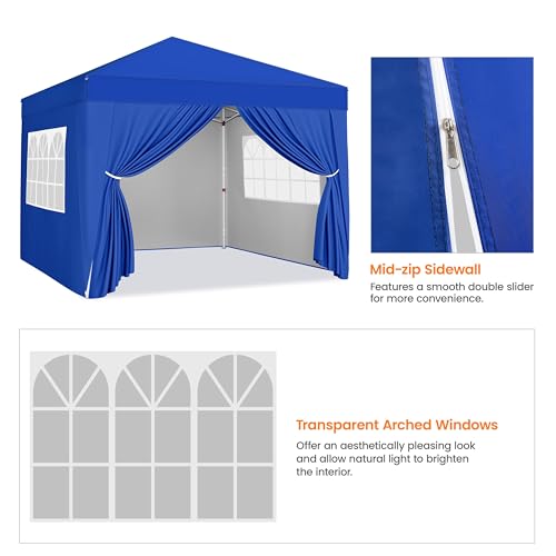Yaheetech 10x10 Pop Up Canopy with 4 Removable Sidewalls, Portable Enclosed Instant Tent, Waterproof Outdoor Tent, Beach Sun Shelter with 4 Sandbags