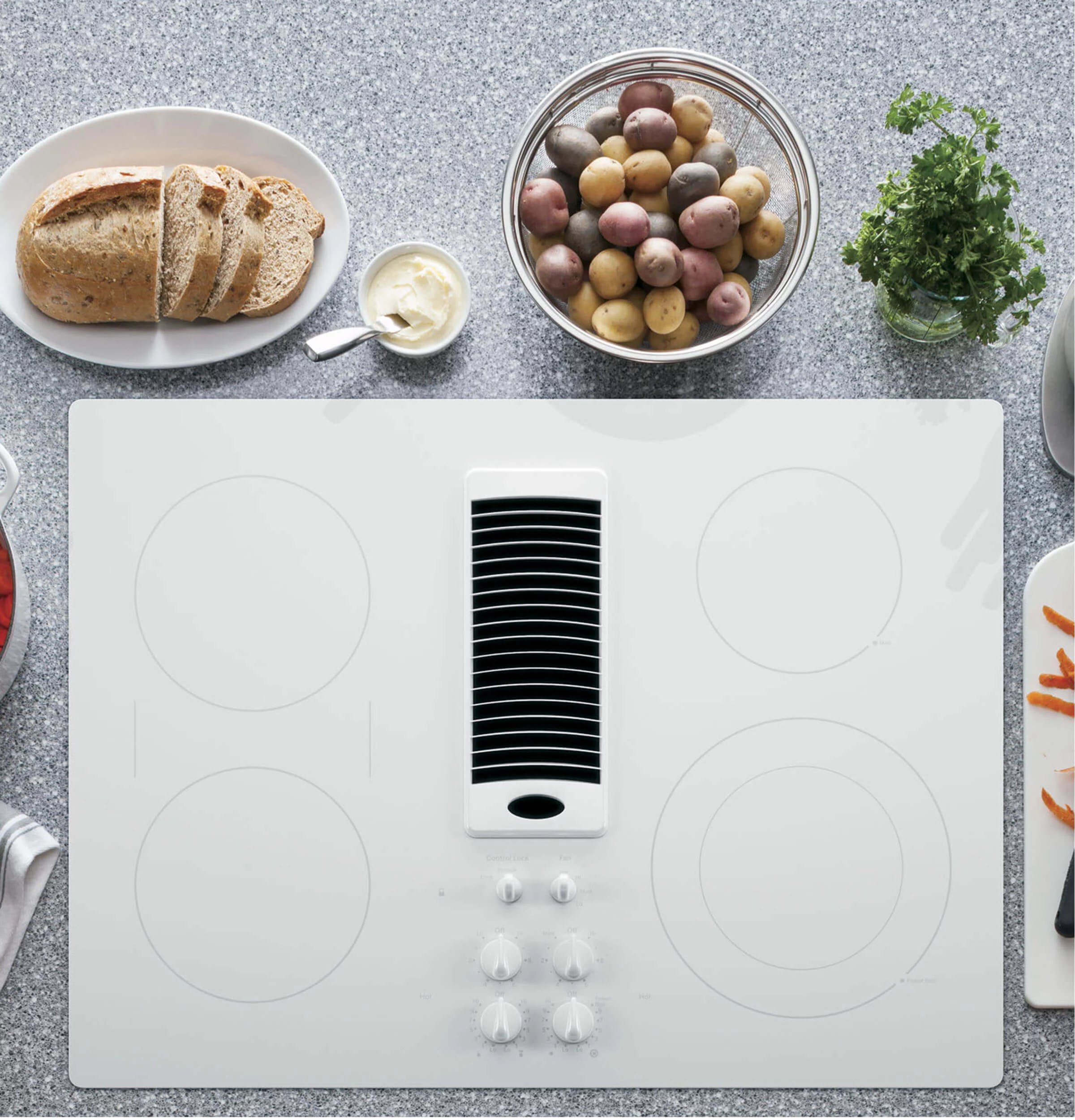 GE Profile PP9830TJWW White Profile Series 30 inch Downdraft Electric Cooktop