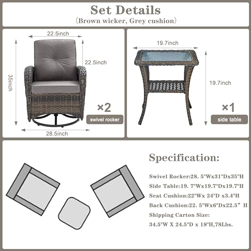 Patio Wicker Chairs Swivel Rocker - Outdoor Swivel Rocking Chairs Set of 2 with Rattan Side Table