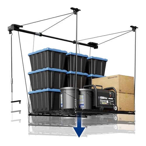 FLEXIMOUNTS Overhead Garage Storage Rack, 4x4 Ft Heavy-Duty Garage Ceiling Storage Racks, Adjustable Organization System with 71'' L Axle