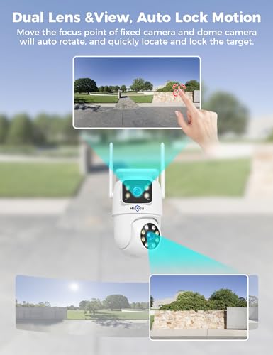 Hiseeu Wireless Security Camera System, 5G/2.4G WiFi, Dual Lens View, Full HD Color Night Vision, Smart Motion Detection, Auto Track,Two-Way Audio