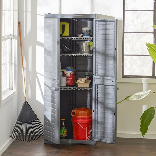 Gracious Living MaxIt Heavy Duty Premium Base Cabinet with 2 Adjustable Metal Shelves for Garage, Basement, or Utility Room Storage