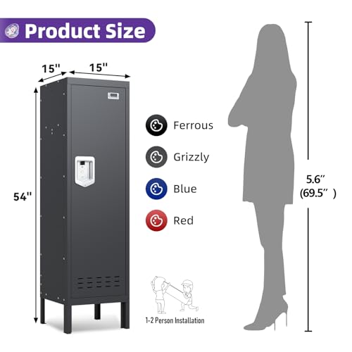Metal Cabinet Home Office Storage,Lockers,Lockable Employees Metal Locker with Door,54" Height Steel Locker,Lockable Steel Locker for Gym,School,Home