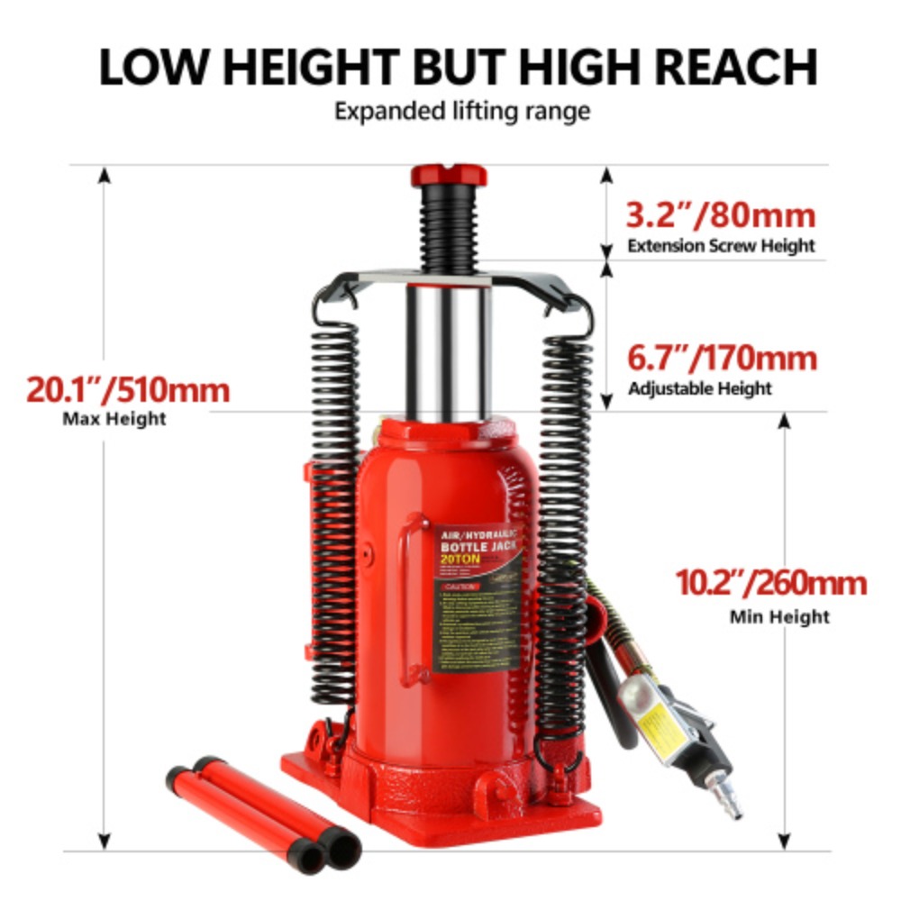 20 Ton Air Hydraulic Bottle Jack, with Manual Hand Pump Used for The Maintenance of Automobiles, Agricultural Vehicles, Heavy Trucks