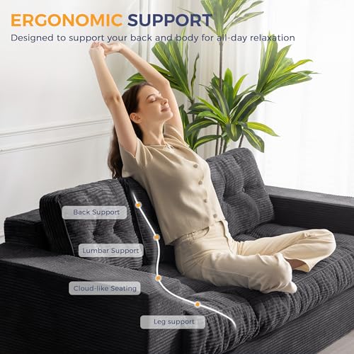 MAXYOYO 3 Seater Couch for Living Room, Boneless Couch with Tufted Cushion & Backrest, Upholstered Floor Sofa with Armrests, Sofa in A Box