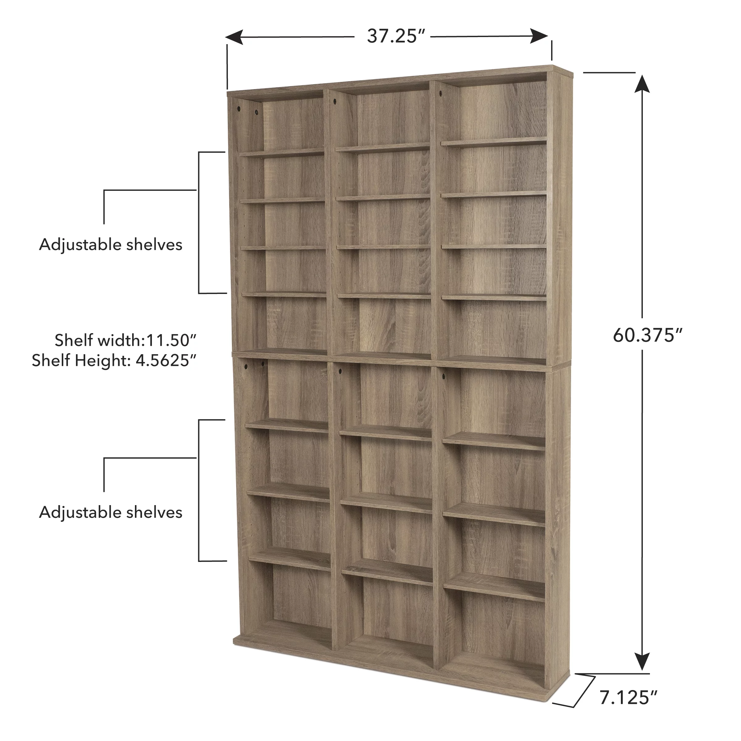 Atlantic 37x60 Oskar Adjustable Wood Media Storage Shelf Bookcase, Espresso