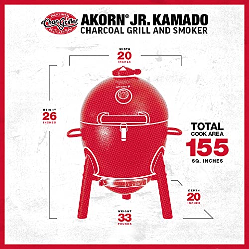 Char-Griller® AKORN® Jr. Portable Kamado Charcoal Grill and Smoker with Cast Iron Grates and Locking Lid with 155 Cooking Square Inches in Ash