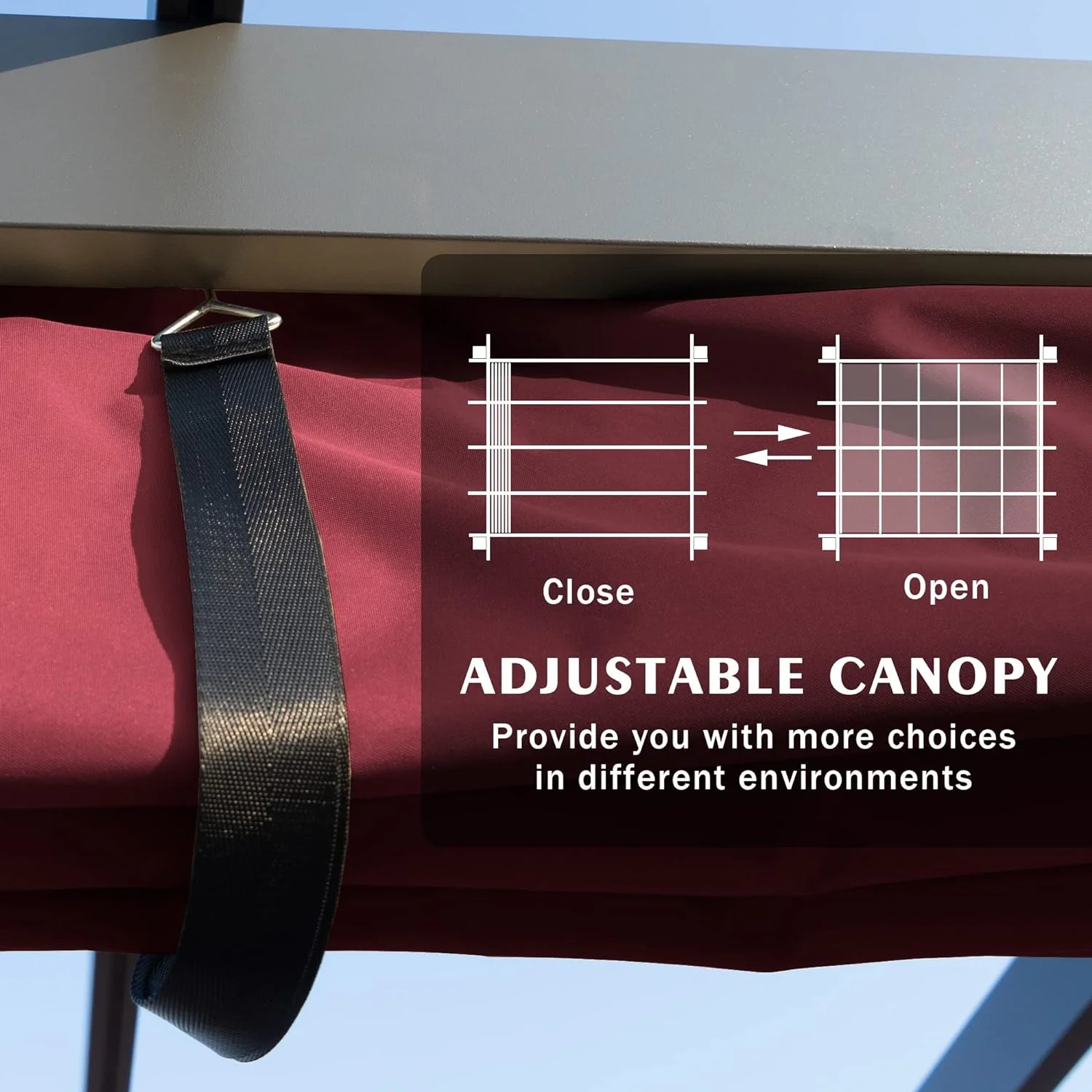 Kozyard Morgan Outdoor Extra-Large Gray Aluminum Frame Pergola with Sunshade Canopy (10' x 13', Burgundy)