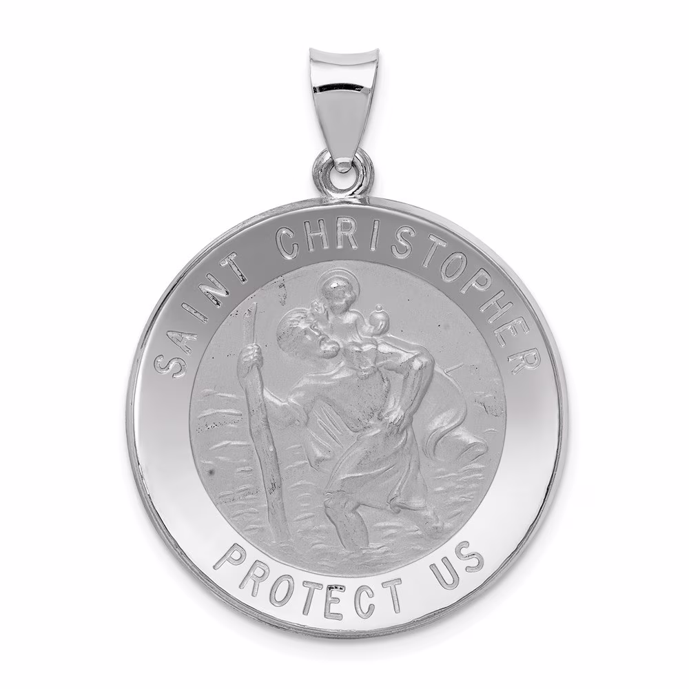 Auriga 14K Yellow Gold Polished and Satin St. Christopher Medal Pendant for Women (L-35mm, W-26.5mm)