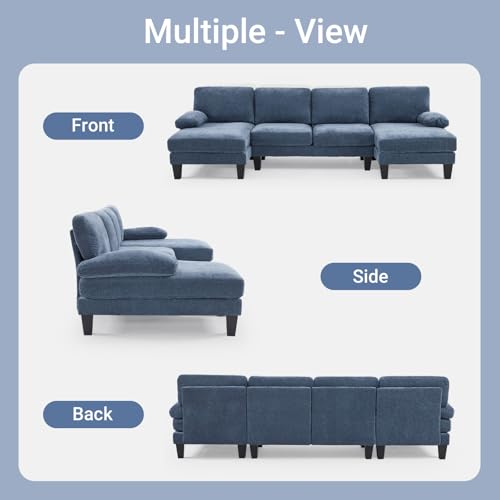 VINGLI 110" Sectional Couches for Living Room,U Shaped Couch with Double Chaise, 4-Seat Sofa Set with Chenille Fabric for Home Furniture,Forest Green