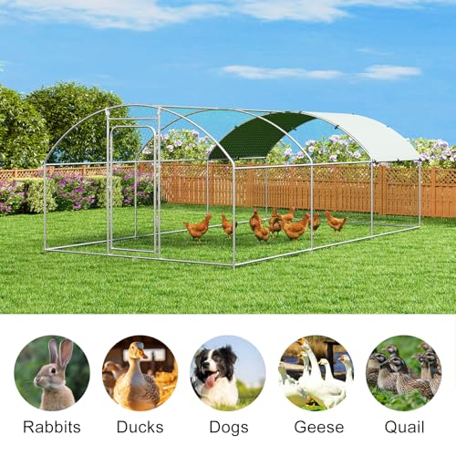 Large Metal Chicken Coop Walk-in Poultry Cage with Waterproof and UV-Resistant Cover, Outdoor Chicken Run Poultry Hen House for Backyard Farm Use