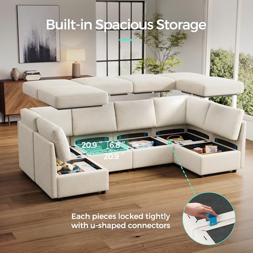 LINSY HOME Modular Sectional Sofa, Convertible U Shaped Sofa Couch with Storage, Memory Foam, Modular Sectionals with Ottomans