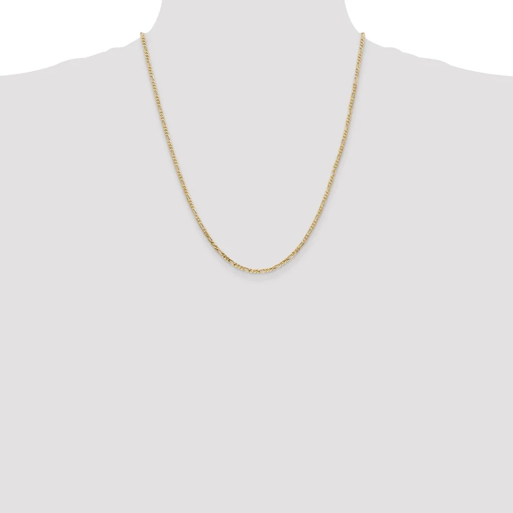 Real 14kt Yellow Gold 2.25mm Flat Figaro Chain; 22 inch; Lobster Clasp; for Adults and Teens; for Women and Men
