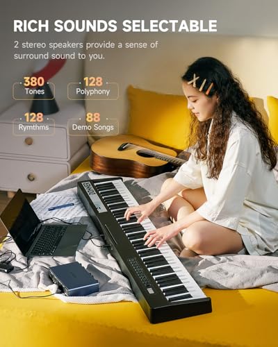 Donner Digital Piano Keyboard Velocity-Sensitive 88 Keys with Removable Piano Stand, Compact Beginner Home Electric Piano with Split Mode, LCD Screen