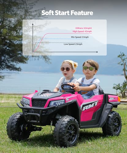 ELEMARA 24V Ride on Toy for Big Kid,Ride on Car 2 Seater w/Sun Shade,Dump Bed & Shovel,4.5MPH,4WD Electric Car for Kids,Battery Car w/Remote