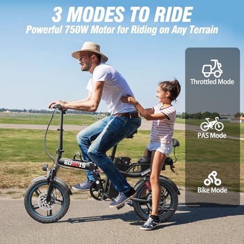 2 Seater Electric Bike for Adults,Mini Bike 500/750 Motor,28MPH,48V/15AH Removable Battery,25-30Miles 16" Fat Tire Commuter Ebike