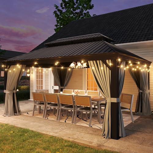 Aoxun 10' X 12' Hardtop Gazebo, Aluminum Outdoor Gazebo with Galvanized Steel Double Top Canopy