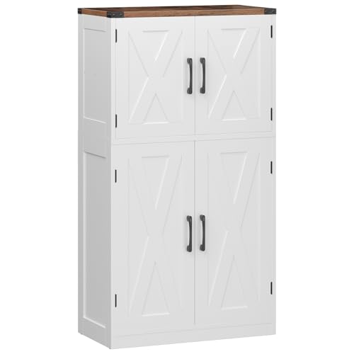 HOOBRO Bathroom Storage Cabinet, Farmhouse Freestanding Floor Cabinet with 2 Extra Hidden Storage Doors, Adjustable Shelves, Large Capacity