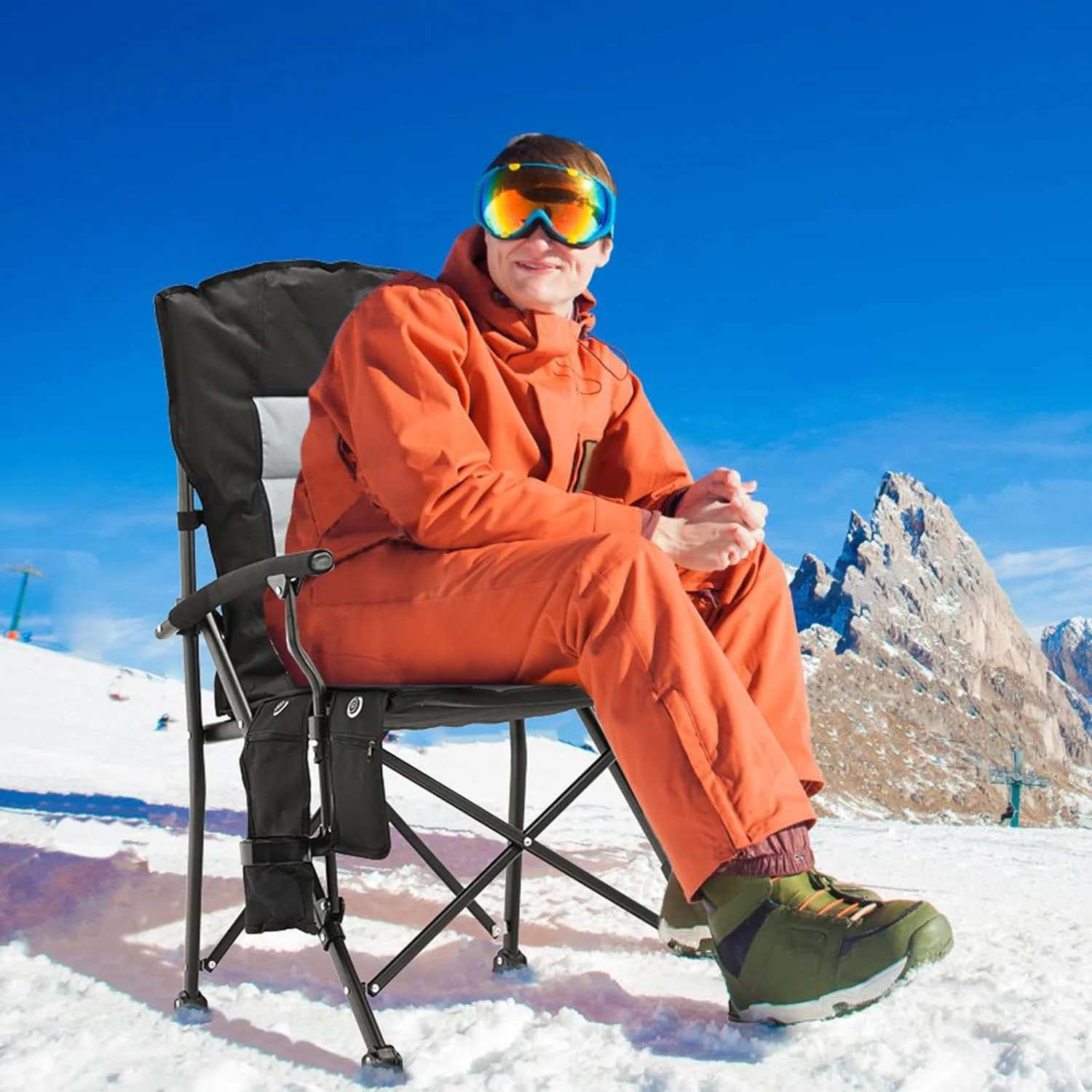ABORON Heated Camping Chairs, Fully Padded Heavy Duty Folding Chairs for Outside, Supports 400 lbs, Portable Outdoor Camp Chairs for Sport Events